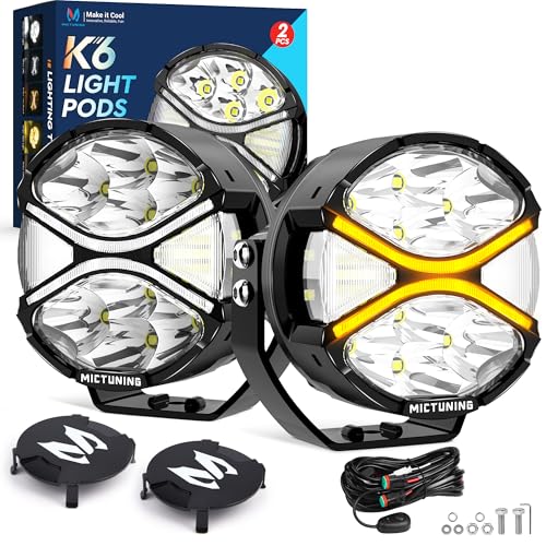 MICTUNING K6 4 Inch 160W LED Light Pods, Offroad Round Driving Light with Amber DRL, 270° Wide Range Super Bright Side Shooter White Hyper Spot Beam Universal Lights with Black Cover, Pair