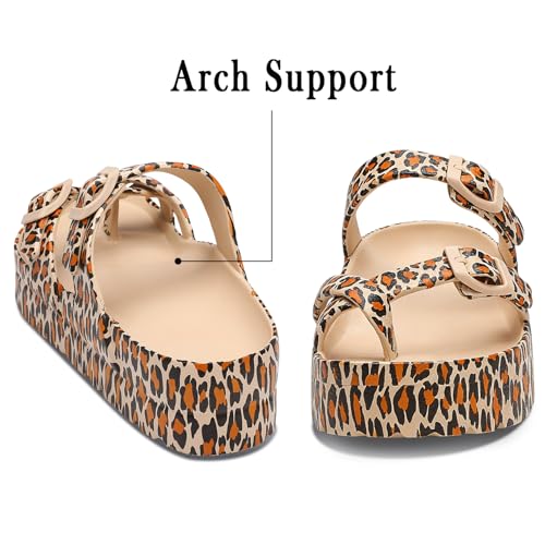 Image of TIKVAW Womens Arch Support Platform Sandals Comfort Slides Thick Soles Flat Sandals With Adjustable Buckle & Ultra Cushion