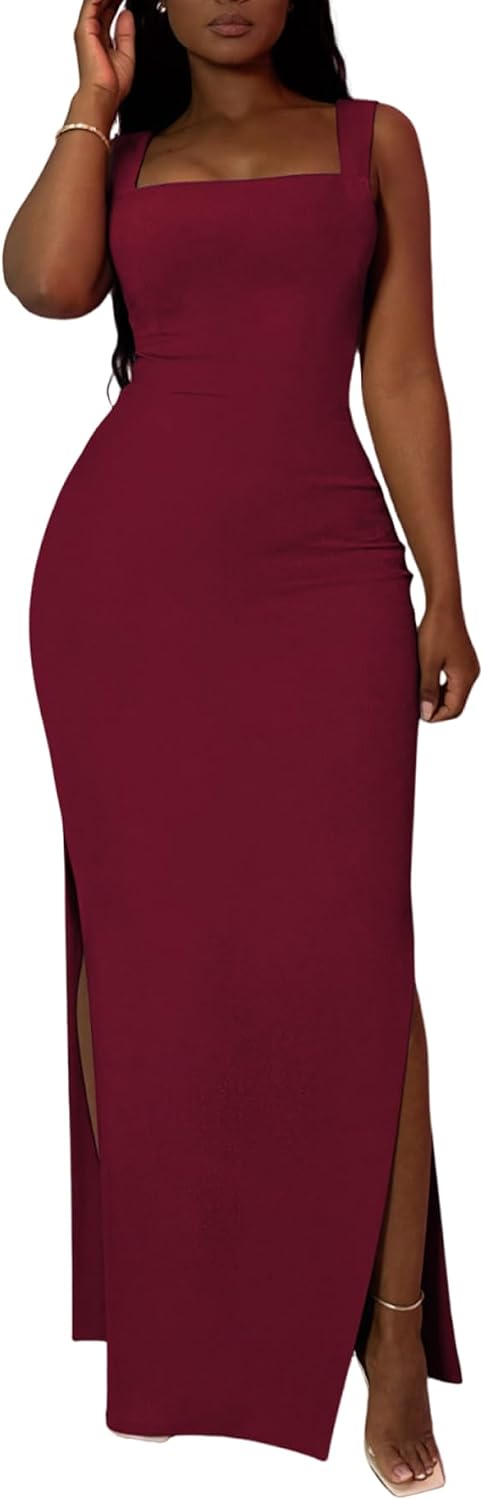 PINSV Women Summer Long Dress Casual Sexy Sleeveless Side Slit Bodycon Maxi Dresses for Women image 5