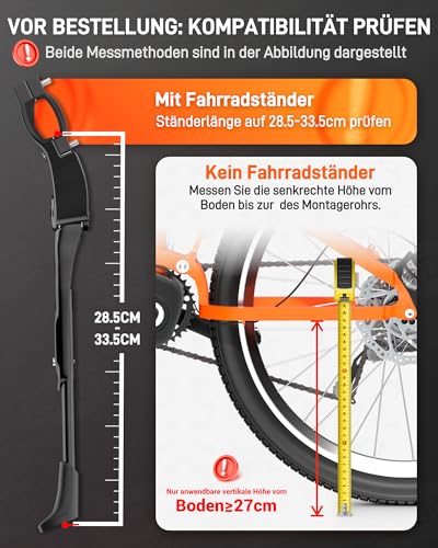 HENMI Fahrradständer 24-28 Zoll, 4 cm Höhenverstellbar und Universal Seitenständer, Dauerhaft Bike Stand gemacht durch Aluminiumlegierung