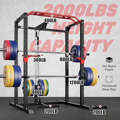 JELENS S11 Power Cage, 2000LB Multi-Function Power Rack with LAT Pulldown, Squat Rack with Adjustable Pulley System and Training Attachments, Weight Rack for Home Gym - Image 5