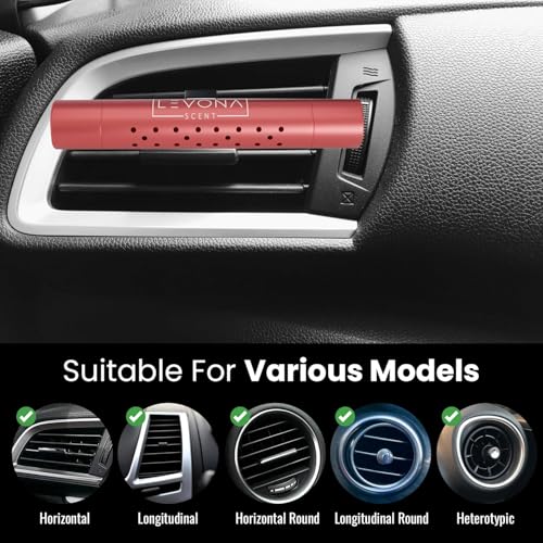 Image of Levona Scent Car Diffuser Vent Clip: Car Air Fresheners with Perfume Essential Oil Sticks - Car Scents Accessories for Men and Women - Sleek Modern Cylindrical Design (Red)