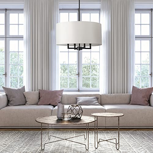 Globe Electric 67000065 4-Light Chandelier, Matte Black, Beige Fabric Shade, Modern Hanging Light for Kitchen Island, Dining Room Table or Hallway, Candelabra Base, Dimmer Switch Compatible by Globe Electric - Image 3
