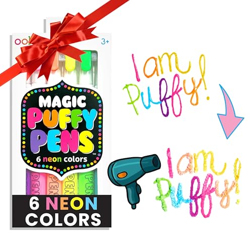 Ooly Puffy Paint Neon Gel Pens Set of 6, 3D Foam Texture Painting Magic Puffy Pen, Creative and Fun Pens for Kids Arts and Crafts Drawing Supplies