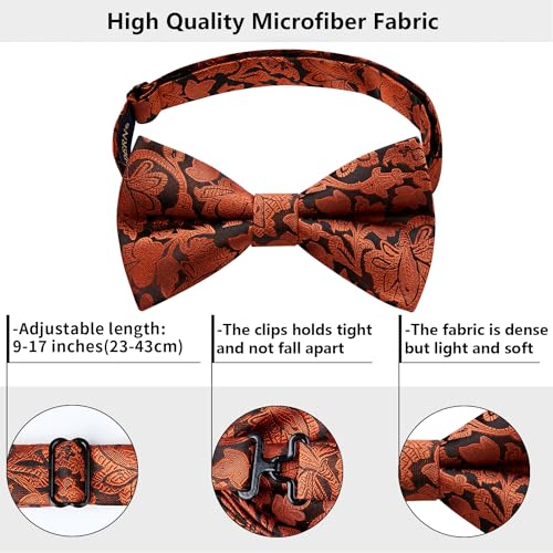 Image of HISDERN Bow Ties for Men Pre-Tied Bow Tie Floral Paisley Handkerchief Classic Formal Bowtie and Pocket Square Cufflinks Set