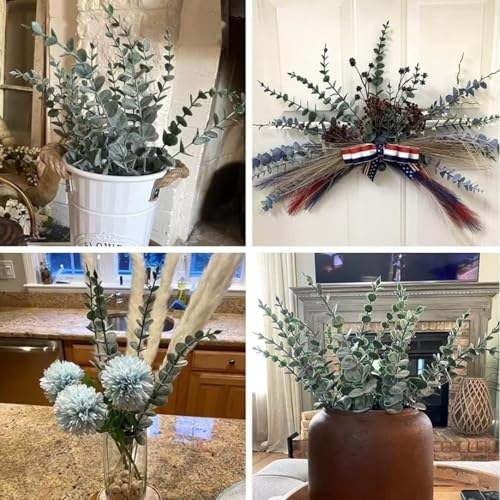 Image of HOMEVERSE 05pcs Artificial Faux Eucalyptus Stems with Fake Leaves, Artificial Greenery Eucalyptus Stems for Wedding Bouquet Centerpiece for Table Decoration (Vase Not Include - Green-05pcs)