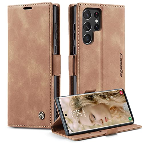 Handyhülle für Samsung Galaxy S23 Ultra, PU Leder Folio Wallet Hülle mit Kartenhalter und Kickstand, Premium TPU stoßfes...