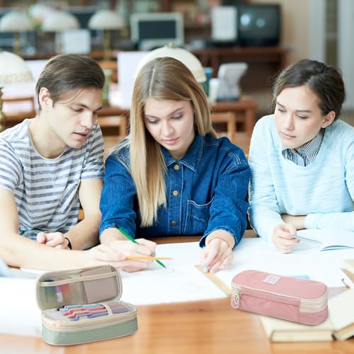 Image of Lincia 3 Pcs Large Capacity Pencil Case Back to School Gifts Big Pencil Pouch 3 Compartment Stationery Pen Bag for Teen Boys Girls Men Women(Beige, Pink, Green)