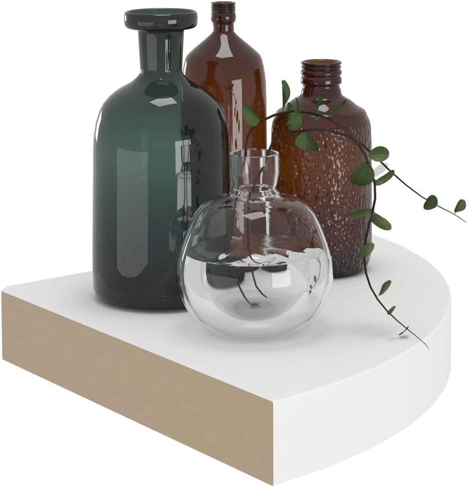 Modern Floating Corner Shelves 2 pcs,Floating Shelve Decorative Wall Mounted Shelf ​Display Storage Rack Organizer for Bathroom Bedroom Kitchen Living Room,White 9.8"x9.8"x1.5" MDF