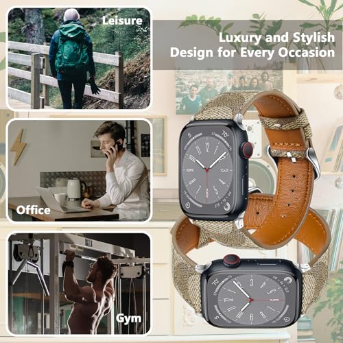 REYUKI Leather Band Compatible with Apple Watch iWatch 38mm 40mm 41mm 42mm 44mm 45mm Women Men, Luxury Designer Retro Leather Wristband for iWatch Series 8 7 6 5 4 3 2 1 SE SE2 (42mm/44mm/45mm, Brown)