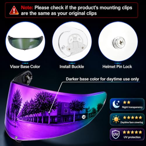 Image of PSLER Shatterproof Motorcycle Helmet Visor for K6 K6s,Deep Purple | Impact-Resistant ,UV400 Protection, Tinted Face Shield for K6 K6s,Helmet Accessories Replacement