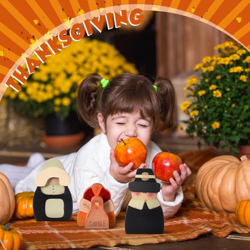 Colingmill JYI-COLINGMILL-0135 3 Pcs Fall Thanksgiving Decorations Fall Thanksgiving Wooden Turkey Pilgrim Couple Table Sign Thanksgiving Standing Tabletop Turkey Decor thumb #4