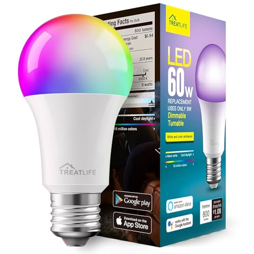 TREATLIFE Smart Light Bulbs, UL Certified WiFi Bluetooth Color Changing Light Bulb, A19 LED Smart...
