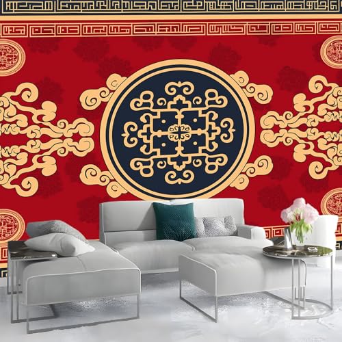 Tradición china y runas en un mural de pared moderno para un hogar armonioso 3