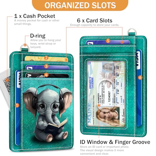 Credit Card Holder Slim Wallet, Elephant RFID Wallet Women Front Pocket Small Card Holder, Travel Cute Funny Thin Card Case ID Window PU Leather RFID Blocking Card Organizer Gift Girl Ladies4