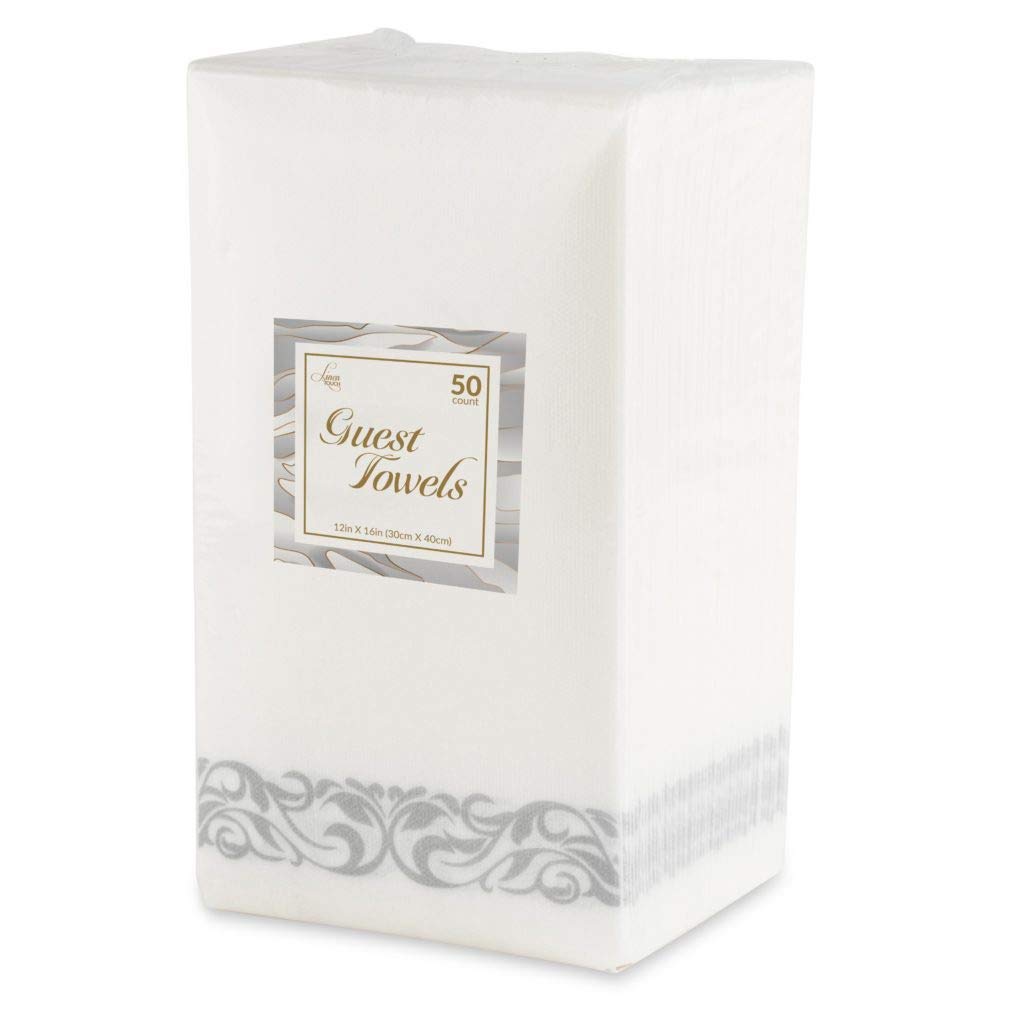 Linen Napkins with Silver Border - 50 Count | Premium Quality Napkins, Perfect for Upscale Events & Chic Parties