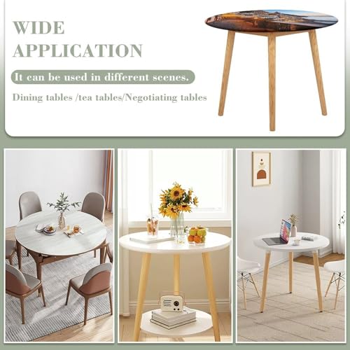 Table à manger protégée avec la nappe ronde Positano lavable pour cuisine