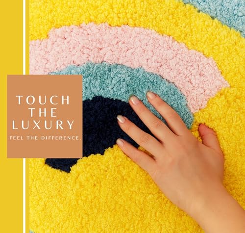 Image of VAS COLLECTIONS Luxurious 2000 GSM Microfiber Bath Mat | Super Soft, Thick & Fluffy | Anti-Skid, Super Absorbent, Machine Washable Bathroom /Kitchen /Door Mat (40x60 cm, Pack of 1) (Rainbow Cloud)