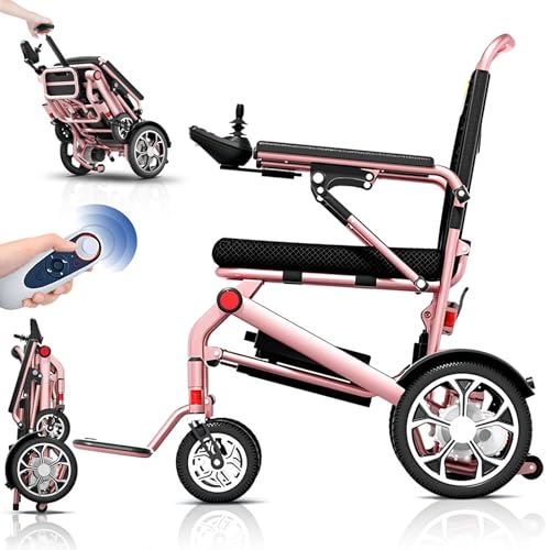 Bueuwe Elektrischer Rollstuhl Faltbar Leicht (14.9kg) - Elektrorollstuhl für die Wohnung mit Fernbedienung, Reichweite bis 50km (12A/20A/30A), 150kg Tragfähigkeit, Sitzbreite 45cm