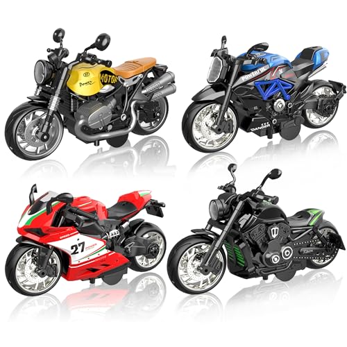 Friction Powered Motorcycle Toys, 1:12 Scale Pull Back Toy Cars with Sounds and Lights for Kids Playing, Diecast Collection Gift for Man, for Birthday Christmas Anniversary Present