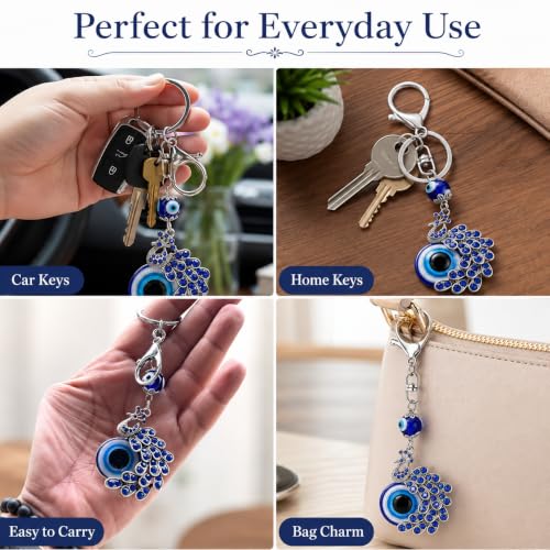 Image of Peacock Shape Pendant Blue Evil Eye Keychain Crystal alloy peacock Keyring for Men and Women
