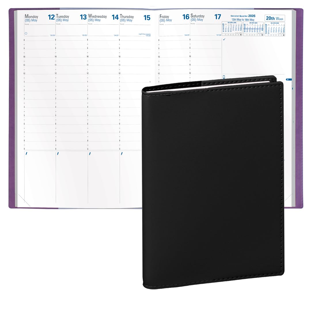Quo Vadis 2026 Prenote - Weekly Planner - 13 Months, Dec. to Dec. - 8 1/4 x 11 5/8" - Smooth Faux Leather Soho Black Cover - Productivity Appointment