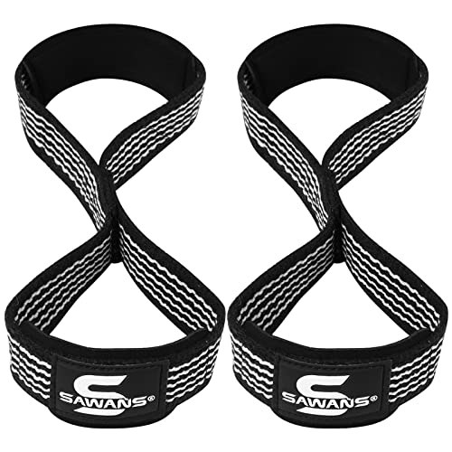Cinghie di sollevamento con impugnatura imbottita Figura 8 cinghie da polso Pesi Heavy Duty Doppio Loop Bodybuilding Training Palestra Cinghie Mano Bar Antiscivolo Supporto Deadlift Forte (nero)