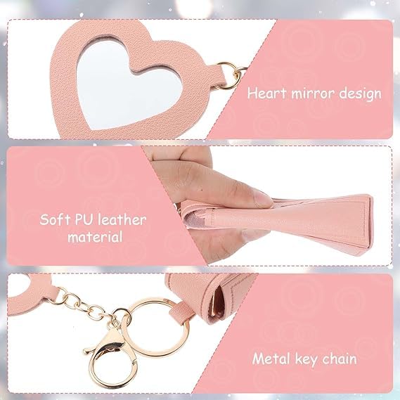 Image of Women Lipstick Holder Keychain with Mirror, Soft PU Leather Portable Chapstick Holder Lipstick Pouch with Metal Key Ring for Trave Party Gift (Black-Pink, Free)
