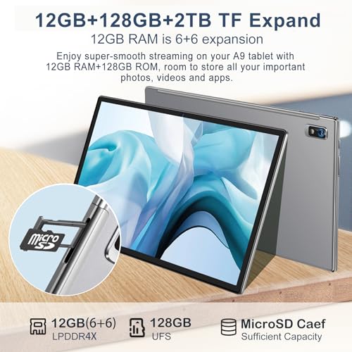 Image of Oangcc Android 13 Tablet 10 Inch 2026, 12GB+128GB+2TB Expand, 8000mAh Battery, Octa-Core, 5MP+8MP Dual Camera, 2.4G /5G WiFi, GPS, 1280x800 IPS, Tablets with Keyboard Mouse & Case - Grayish Blue