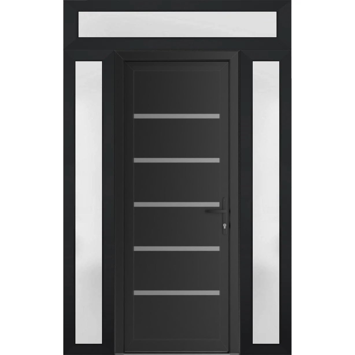 VDOMDOORS Front Exterior Door Prehung 30 x 80 inches | Manux 8415 Matte Black | Entry Door with Frame | Metal Sidelite Transom | 2 Sidelites 16" Transom 14" | Left Hand | Front Entry