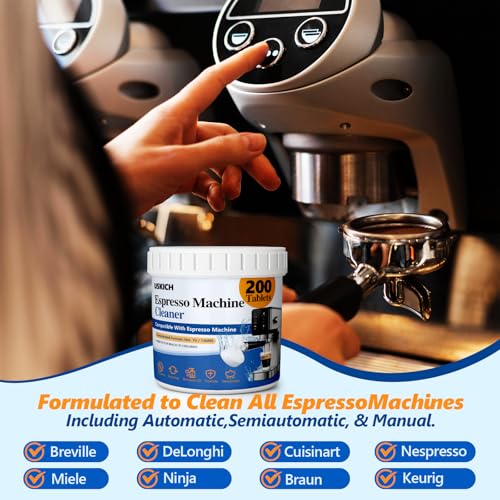 Image of Espresso Machine Cleaning Tablets Descaling -200 Tablets, Compatible with Breville Barista Express, Gaggia, Delonghi, Jura, Philips - Universal Coffee Machine Cleaner Solution for Espresso Machines