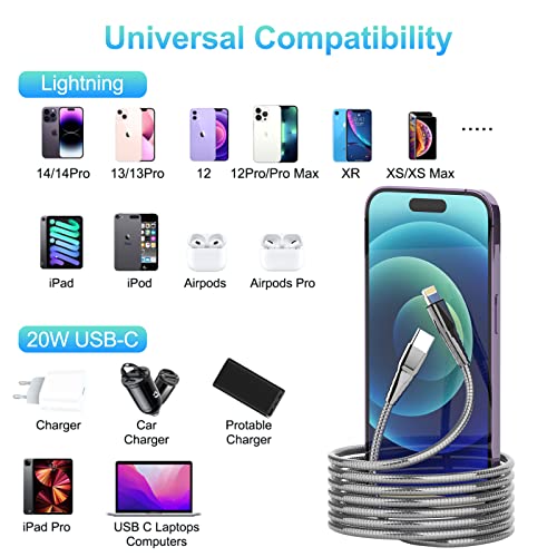 Mtakyi Apple Mfi Certified Iphone Charger Cord Metal Braided Usb-C Iphone Charging Cable 3.4Ft Type-C To Lighting Charging Cord Data & Charging Cord For Iphone 14/14 Puls/14 Pro Max/14 Pro/13/12/11/8 #TOP6