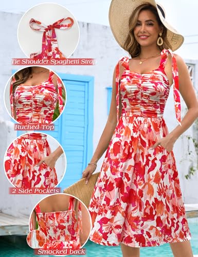 Image of Kranda Women 2026 Summer Casual Spaghetti Strap Sundress V Neck Sleeveless Flowy Boho Floral Midi Dress with Pockets