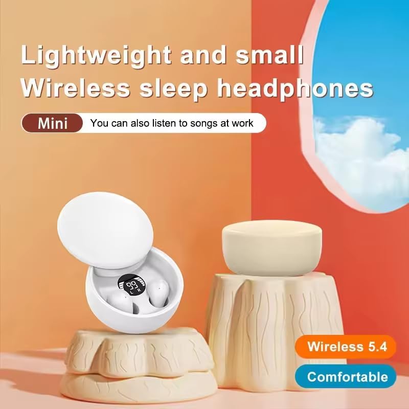 Sleep Earbuds Wireless Bluetooth 5.4, in-Ear Compact Design, 6mm Titanium Driver, Stereo Hi-Fi Sound, LED Display, Type-C Fast Charge for Side Sleepers Travel-Skin