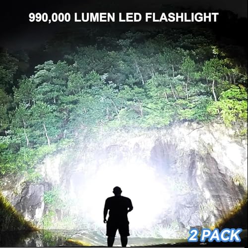 Rechargeable LED Flashlights High Lumens, 90,000 Lumens Super Bright Flashlights with 5 Modes, Waterproof Powerful Flash Light Multifunctional Flashlights for Home Camping Hiking(2 Pack) - Image 3