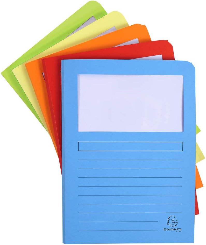 Exacompta Super Window Folders, A4, 160 g - Assorted Colours, Pack of 50