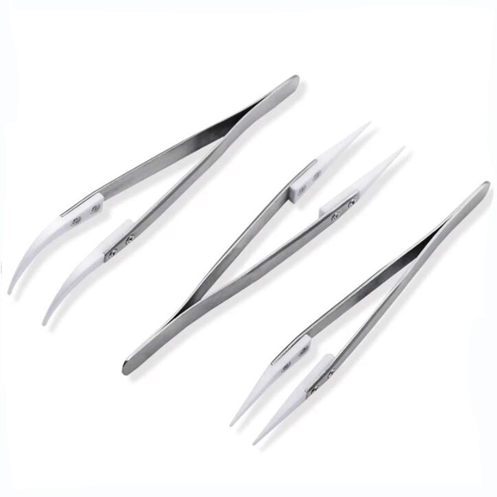 Set di 3 pinzette in ceramica, set di pinzette antistatiche di precisione - Slivier