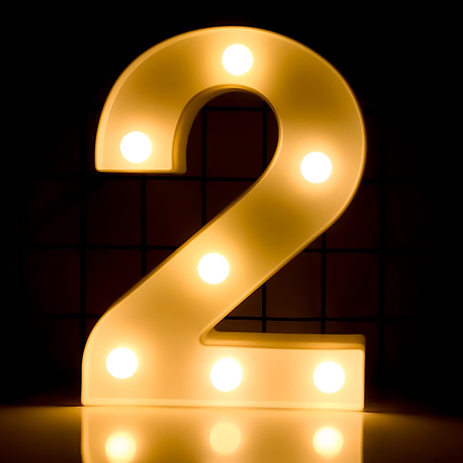 FawoonuLEDs Numbers Light Standing Sign with Bu Night Lamp Warm White Constant Bright Light Effect 2 * AA Cell Operated IP54 Water Resistance for Bthday Wedding Home Party Bar Decoration