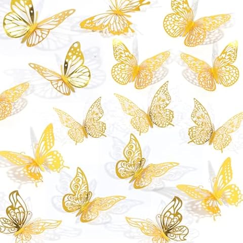 Rindion 84PCS 3D Gold Butterfly Wall Decorations Cover