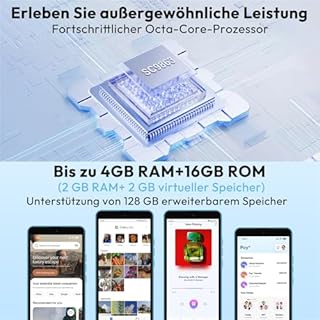 XGODY X32 Handy Ohne Vertrag, 5,5 Zoll Günstig Smartphone 2GB+16GB 128GB Erweiterbar Octa-Core Android 14, 4G Dual SIM, 8MP+5MP Kamera, 2850 mAh Akku, Face ID, GPS (Blau)