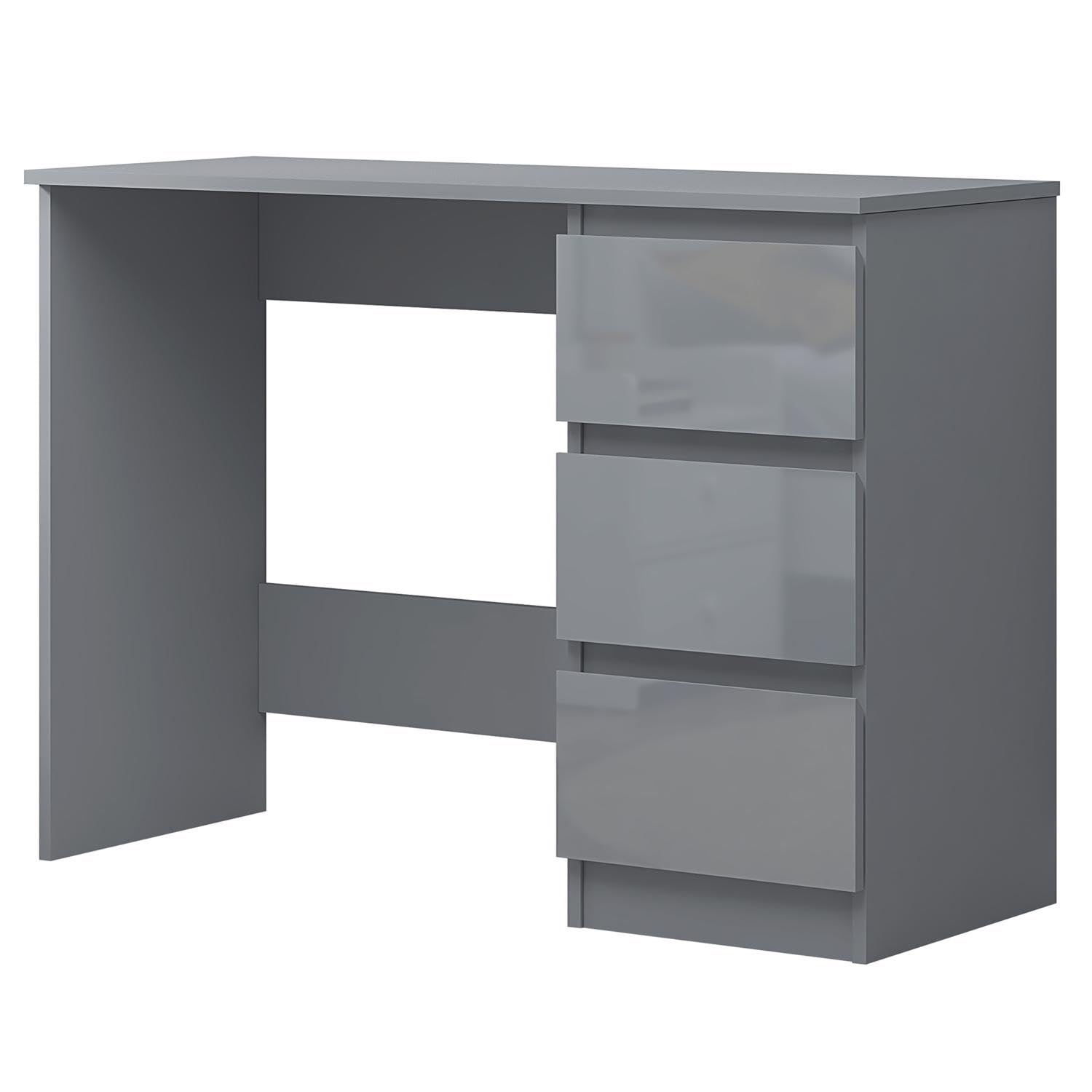 FWStyle Modern Grey Gloss 3 Drawer Dressing Table Home Office Desk Scandinavian Style Matt Frame