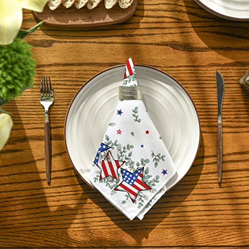 Horaldaily 4Th Of July Clothnapkin 18X18 Inch, Patriotic Eucalyptus Star Independence Day Memorial Day Party Dinner Decoration Washable Napkins Set Of 4 #TOP3