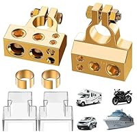 Jiavlyx 2 Stück Autobatterie Klemmen, 0/4/8/10 AWG Batterieklemmen, Batterie Polklemmen, Positiv Und Negativ Battery Terminal Anschlussstecker,mit Unterlegscheiben Und Abdeckung