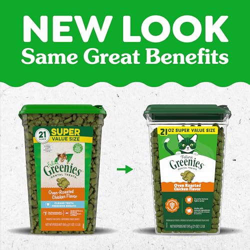 Greenies Cat Treats, Feline Veterinarian-Recommended Adult Natural Dental Cat Treats, Oven Roasted Chicken Flavor, 21 oz. Tub - Image 2