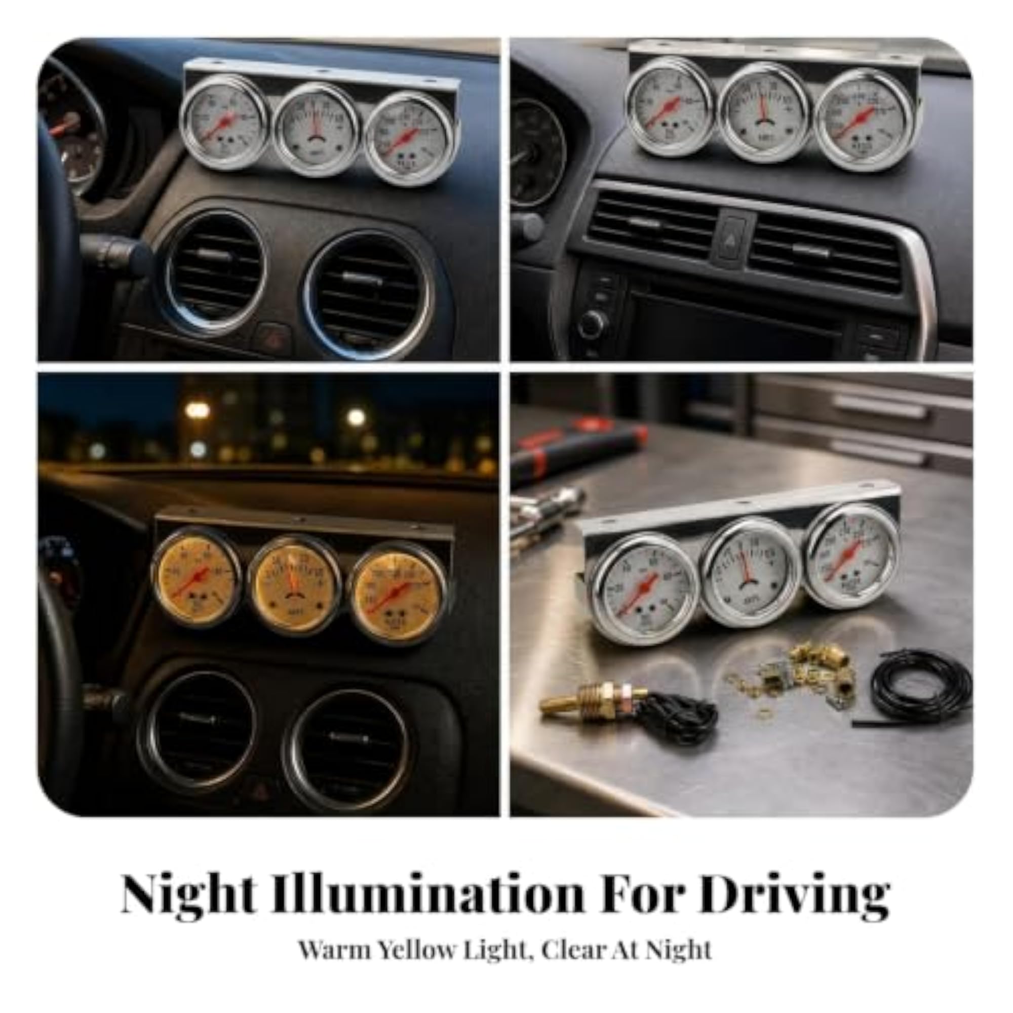 Mechanical 3 Gauge Cluster Analog Car Accessory