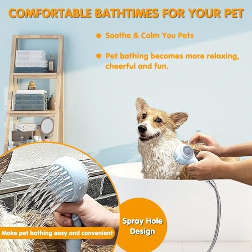Haustier-Badebürsten-Sprühset, Haustier Duschsprüher, Hundebadebürste mit weicher Bürste und Adaptern für drinnen und draußen, Baden, Pflegen, Massieren und Waschen