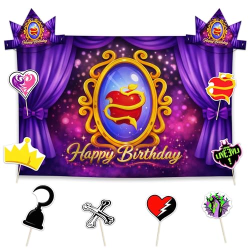 Allenjoy Enchanted Purple Castle Movie Party Decorations Set - 11 Piece Kit with 59x35 Backdrop 2 Headbands 8 Photo Booth Props Decor Supplies Favors for Girls Women Girlfriend Wife Sister