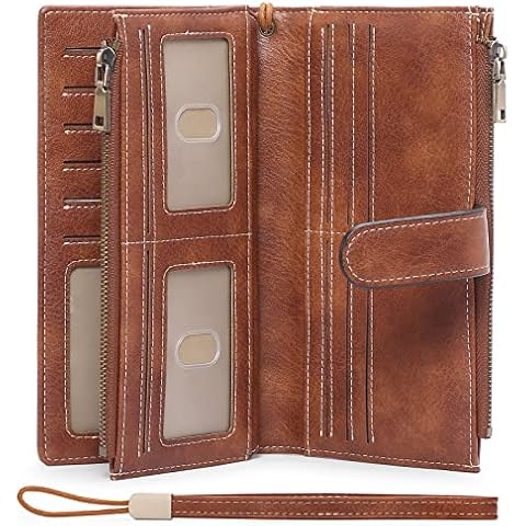 GOIACII Womens Wallets Large Capacity Credit Card Holder Rfid Wallet Women Double Zipper Pocket Leather Bifold Ladies Wristlet Clutch Wallet Cover
