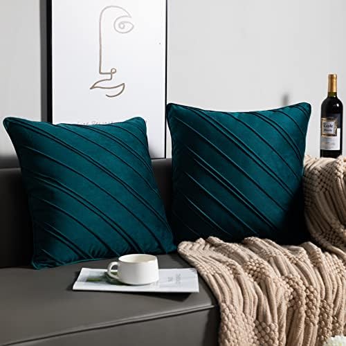 Velvet Cushion Covers Soft Decorative Twill Hemming Square Pink Throw Pillow Cases 40cm x 40cm for Living Room, Bed, Sofa Set of 2