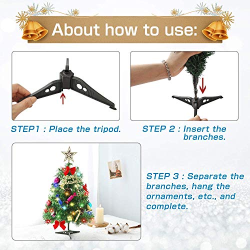 60 cm tafel kerstboom, kunstmatige mini kerstboom met led-lichtsnoeren & ornamenten (kerstboom) - Image 6